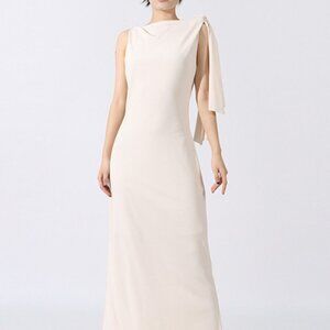 Tie Shoulder Sleeveless Maxi Dress | New Sheath Solid Dress w/ High Neck